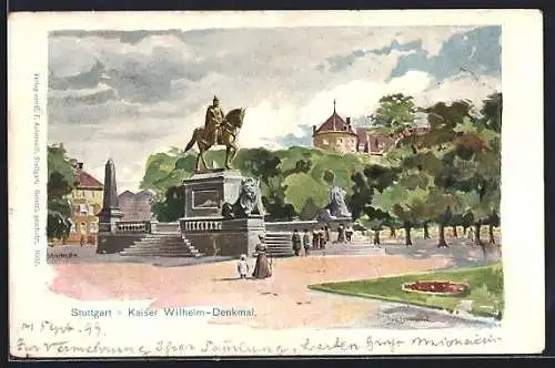 Lithographie Stuttgart, Kaiser Wilhelm-Denkmal