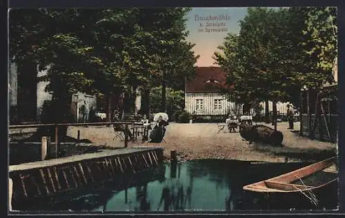 AK Straupitz, Gasthaus Buschmühle mit Gartenlokal