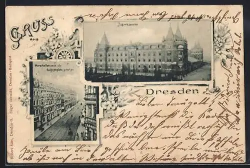 AK Dresden, Jägerkaserne, Marschallstrasse vom Sachsenplatz gesehen