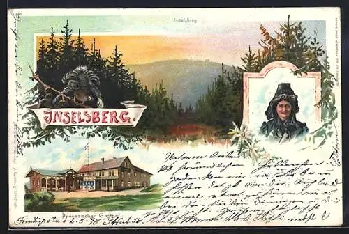 Lithographie Brotterode, Preussischer Gasthof, Inselsberg