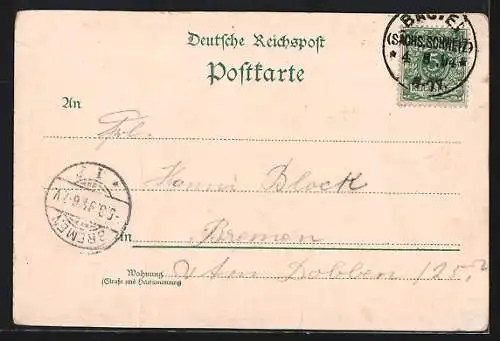 Vorläufer-AK Bastei /Sächs. Schweiz, 1894, Basteibrücke vom Ferdinandstein, Amselfall