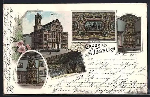 Lithographie Augsburg, Rathaus, Inneres Goldener Saal, Decke