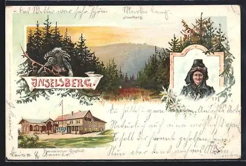 Lithographie Brotterode, Preussischer Gasthof, Inselsberg