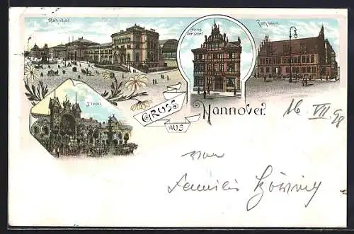 Lithographie Hannover, Gasthaus Tivoli und Bahnhof