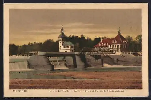 AK Augsburg, Neues Lechwehr und Restauration a. d. Hochablass