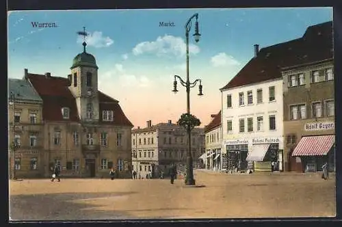 AK Wurzen, Markt mit Gasthof Deutsches Haus und Rathaus