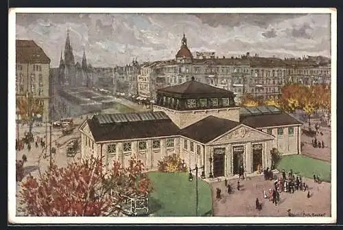 Künstler-AK Berlin-Schöneberg, Bahnhofshalle am Wittenbergplatz