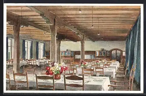 Künstler-AK Klais / Oberbayern, Schloss Elmau, Innenansicht