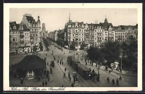 AK Köln-Neustadt, Platz der Republik mit Neusserstrasse und Agneskirche, Strassenbahn