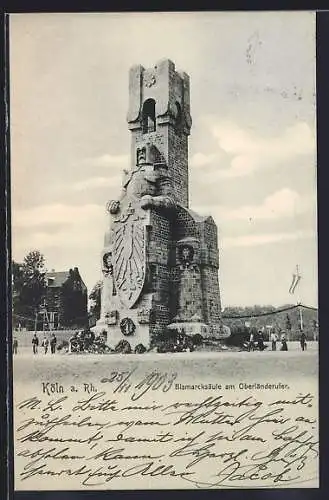 AK Köln-Marienburg, Bismarcksäule am Oberländerufer