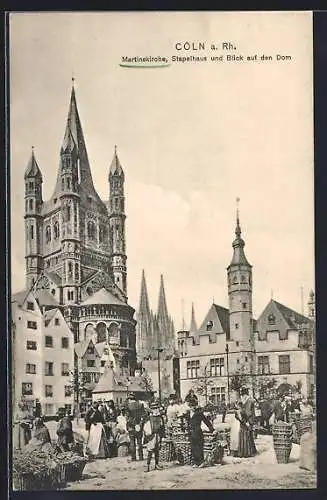 AK Köln, Martinskirche und Blick auf den Dom