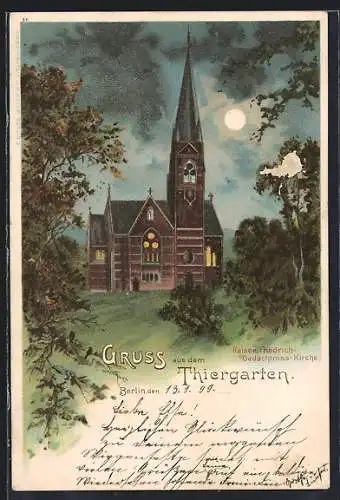Lithographie Berlin-Tiergarten, Blick auf Kaiser-Friedrich-Gedächniskirche