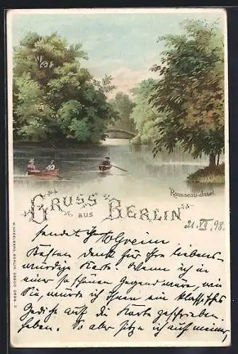 Lithographie Berlin-Tiergarten, Neuer See, Ruderboote