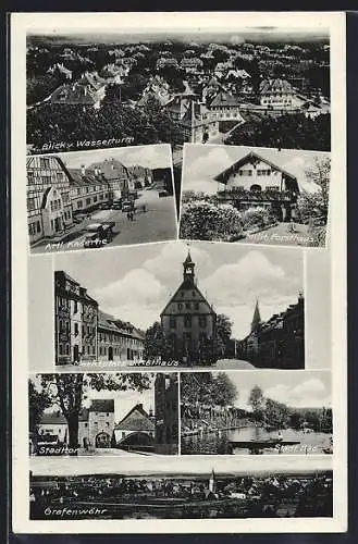 AK Grafenwöhr, Marktplatz mit Rathaus, Stadttor, Artl. Kaserne