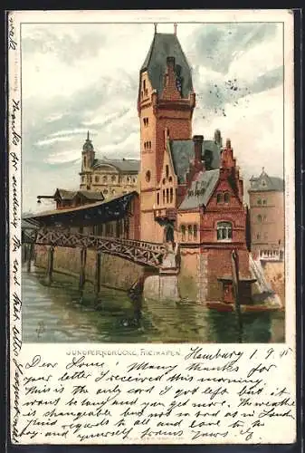 Künstler-AK C.Biese: Hamburg, Jungfernbrücke am Freihafen