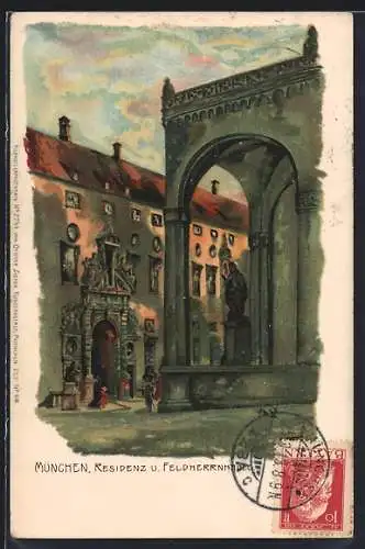 Künstler-AK Marte Graf: München, Residenz und Feldherrnhalle