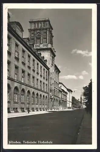 AK München, Technische Hochschule mit Strassenpartie