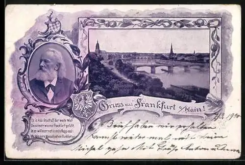 AK Frankfurt, Porträt Friedrich Stoltze, Totalansicht im Rahmen