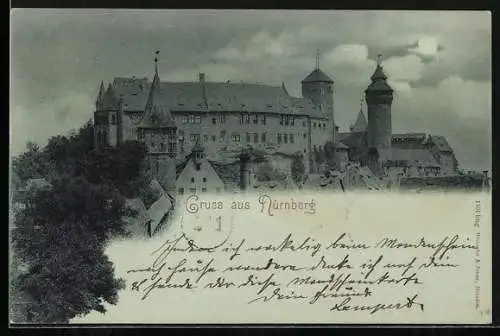 Mondschein-AK Nürnberg, Blick auf die Burg