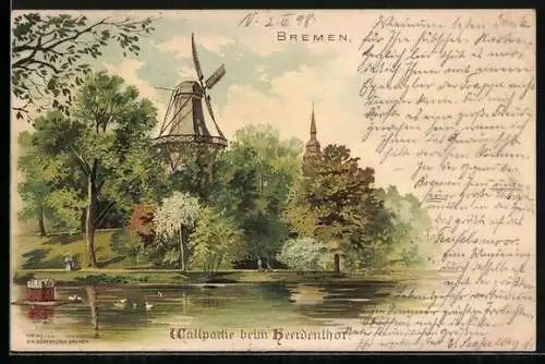 Lithographie Bremen, Waldpartie beim Heerdenthor