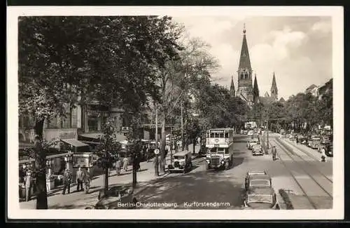 AK Berlin-Charlottenburg, Kurfürstendamm mit Geschäften und Kirche