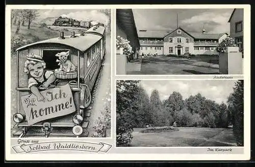 AK Waldliesborn, Das Badehaus, Partie im Kurpark