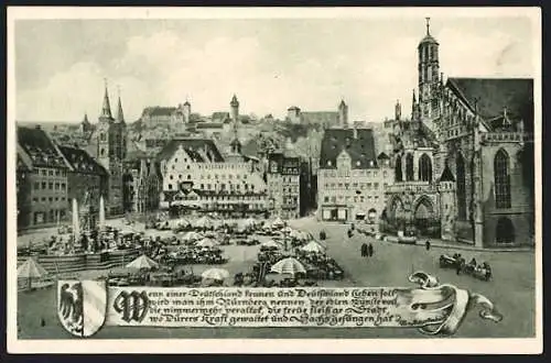 AK Nürnberg, Marktplatz mit Burgpanorama