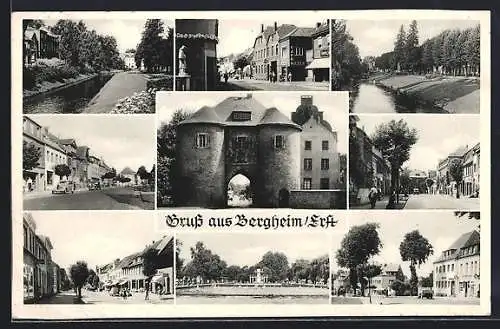 AK Bergheim /Erft, Strassenpartie mit Cafe Meyer, Schwimmbad, Strassenpartie