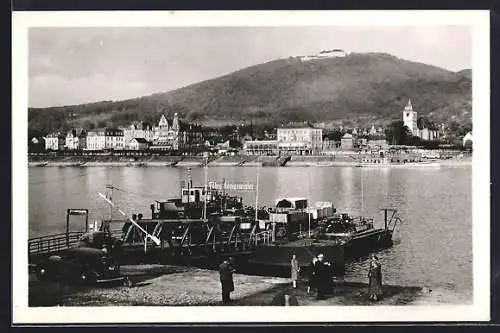 AK Königswinter, Fähre und Blick auf den Ort mit Petersberg