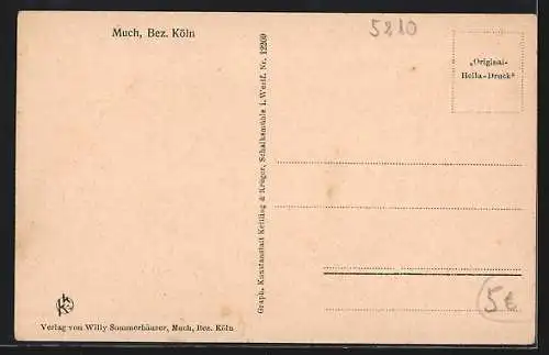 AK Much /Bez. Köln, Teilansicht und Feld mit Heugarben