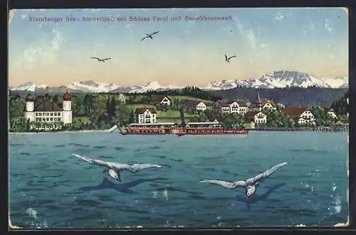 AK Starnberg /Starnberger See, Ammerland mit Schloss Pocci und Benediktenwand
