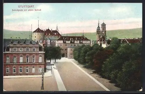AK Stuttgart, Schlossplatz mit altem Schloss