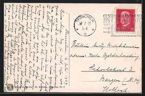 AK München, Rathaus mit Denkmal und Brunnen