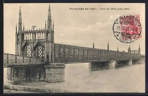 AK Kehl, Blick auf Rheinbrücke