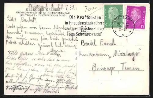 AK Stuttgart, Totalansicht vom Bahnhofsturm