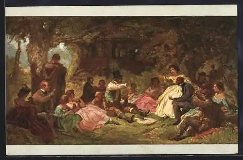 Künstler-AK Carl Spitzweg: Versammlung unter Bäumen