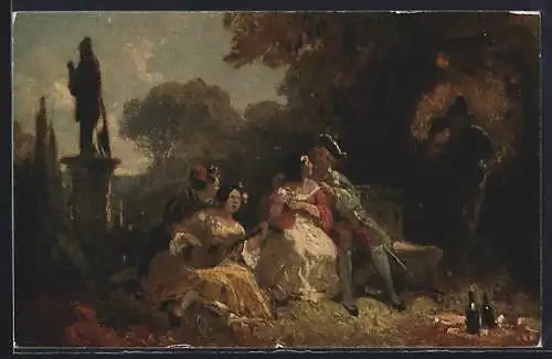 Künstler-AK Carl Spitzweg: Schäferstunde im Grünen