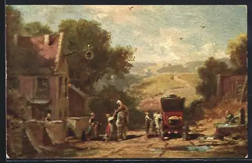 Künstler-AK Carl Spitzweg: Kutsche vor einem Wirtshaus