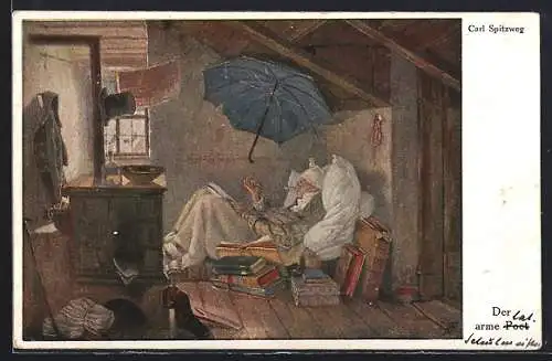 Künstler-AK Carl Spitzweg: der arme Poet in der Dachstube