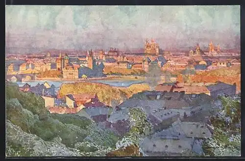 Künstler-AK Jaroslav Setelik: Pague, Vue générale
