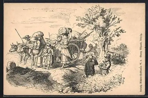 Künstler-AK Ludwig Richter: Familie mit beladenem Wagen auf dem Zuge