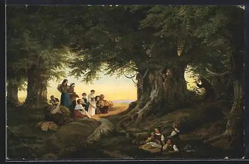 Künstler-AK Ludwig Richter: Abendandacht im Wald