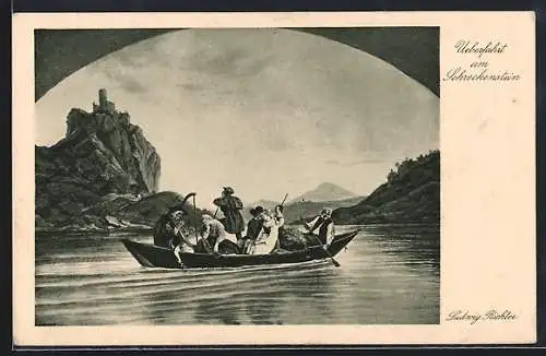 Künstler-AK Ludwig Richter: Überfahrt am Schreckenstein