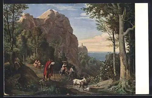 Künstler-AK Ludwig Richter: Tal bei Amalfi mit Aussicht auf den Meerbusen von Salerno