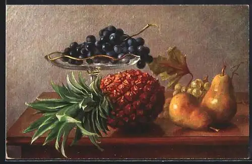 Künstler-AK M. Billing: Stilleben mit Ananas und Birnen