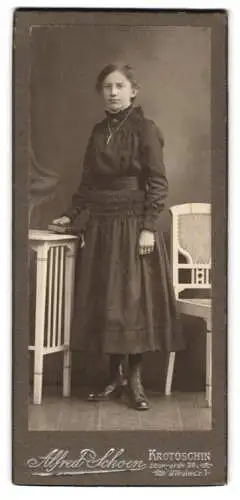 Fotografie Alfred Schoen, Krotoschin, Zdunyerstrasse 36, Frau im eleganten Kleid