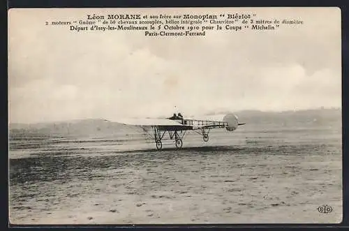 AK Léon Morane et son frère sur Monoplan Blériot, Flugzeug