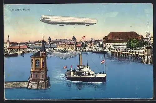 AK Konstanz, Zeppelin über dem Hafen