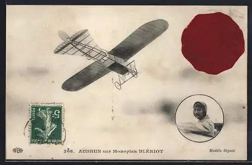 AK Aubrun sur Monoplan Blériot, Flugzeug