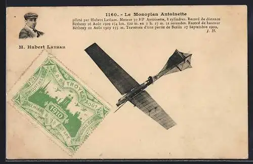 AK Le Monoplan Antoinette piloté par Hubert Latham, Flugzeug